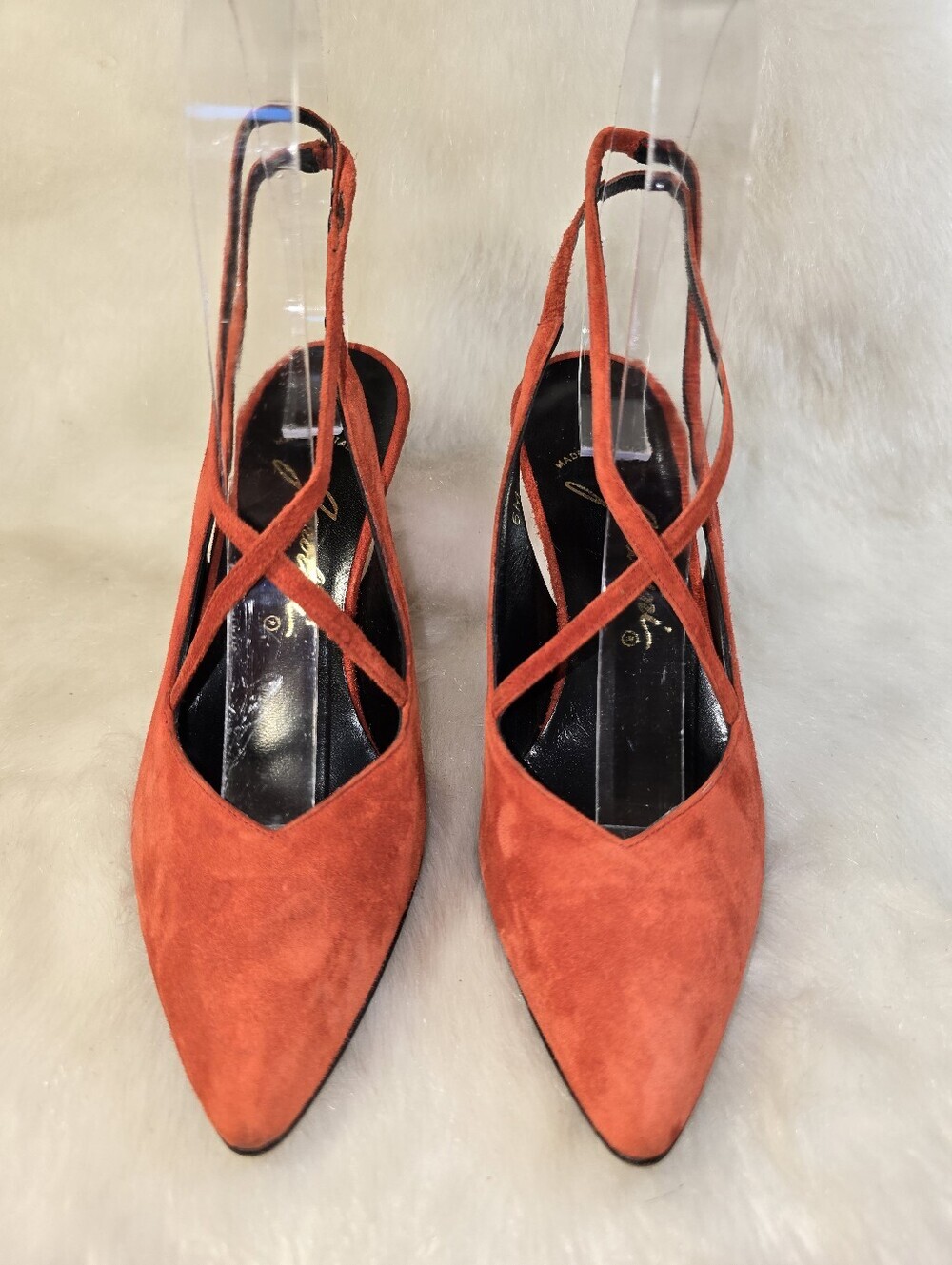 Garolini Rust Suede Pointed-Toe Crisscross Sling-back Pumps